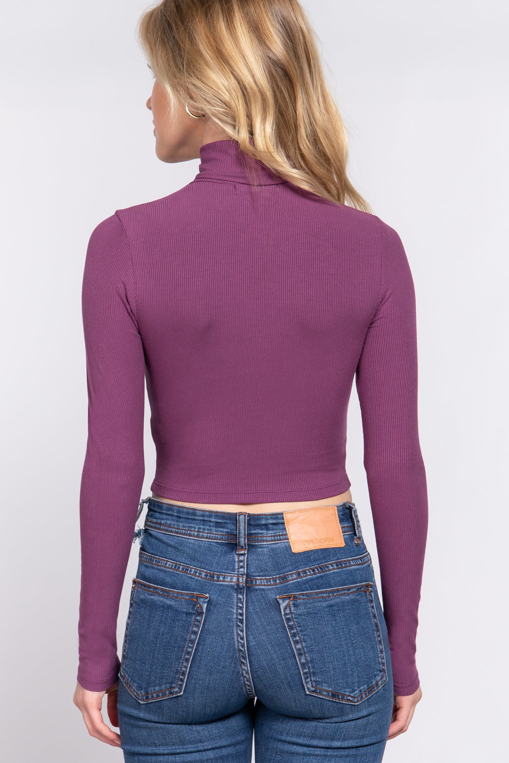 Long Slv Turtle Neck Rib Crop Knit Top