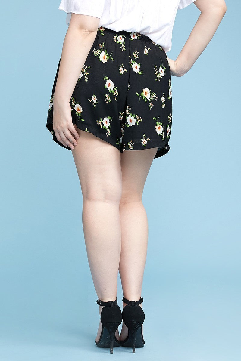 Plus Size Curvy, Floral Print Flowy Shorts