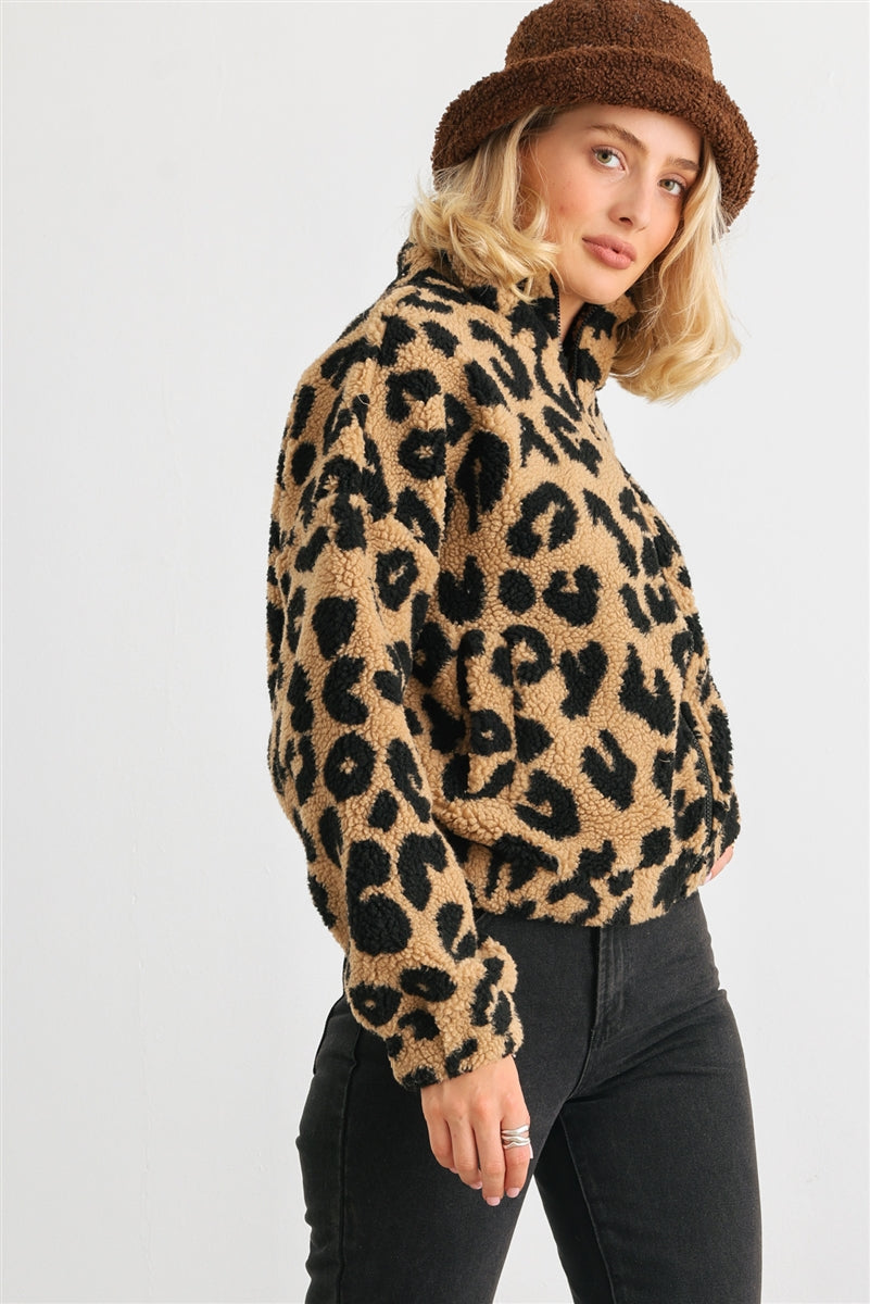 Leopard Teddy Zip-up Two Pocket Jacket