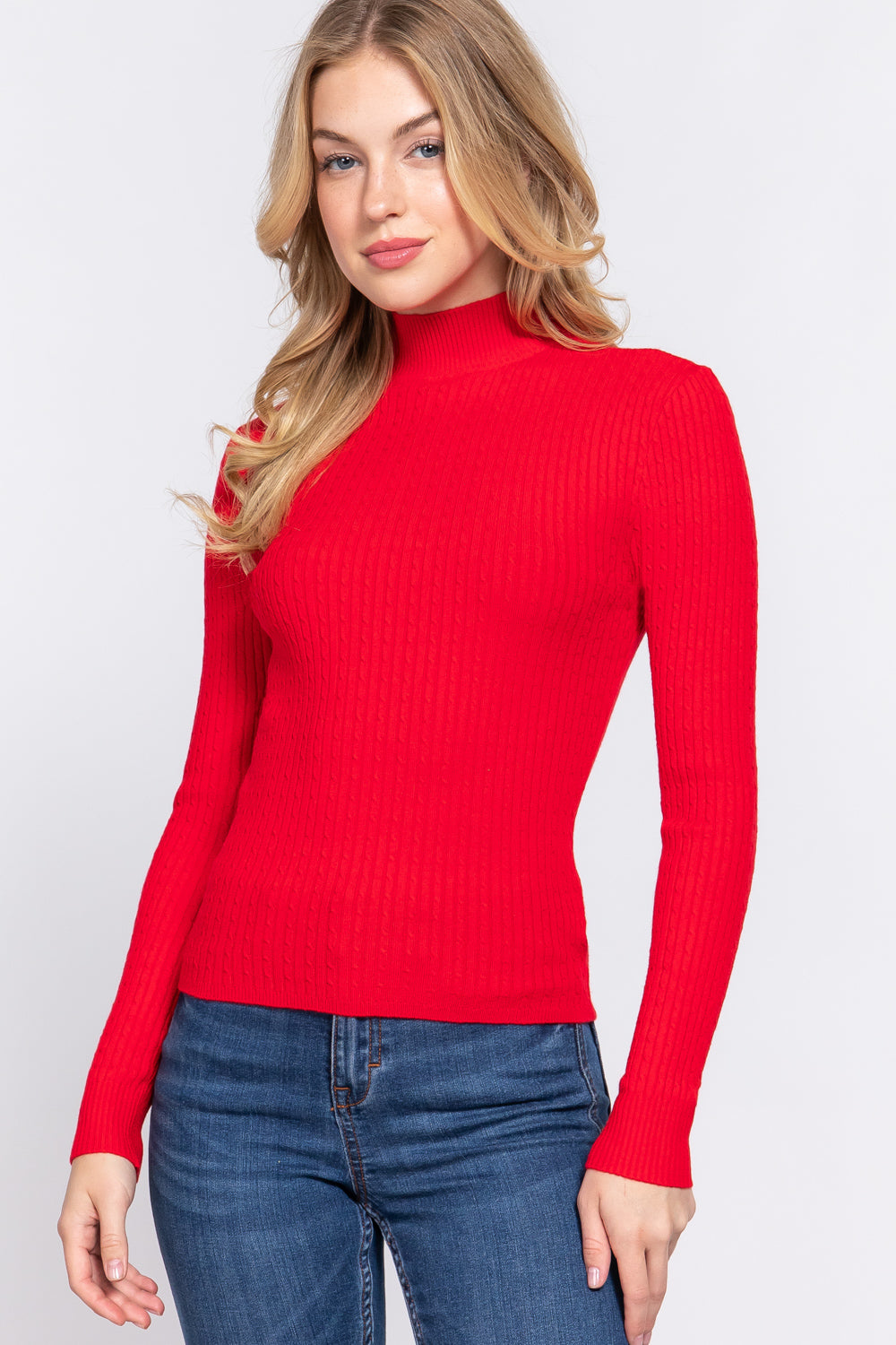 Long Slv Mock Neck Rib Sweater