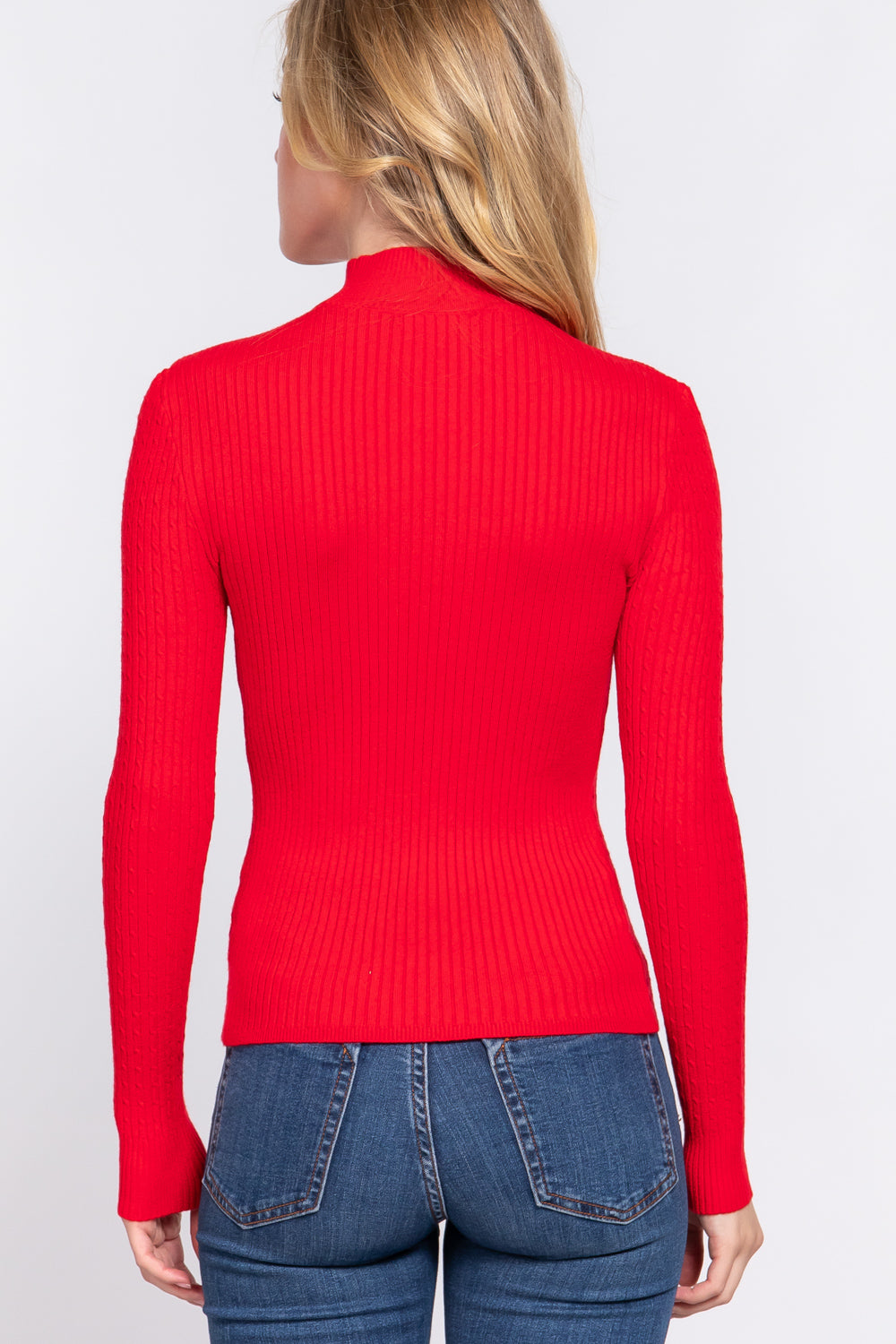 Long Slv Mock Neck Rib Sweater