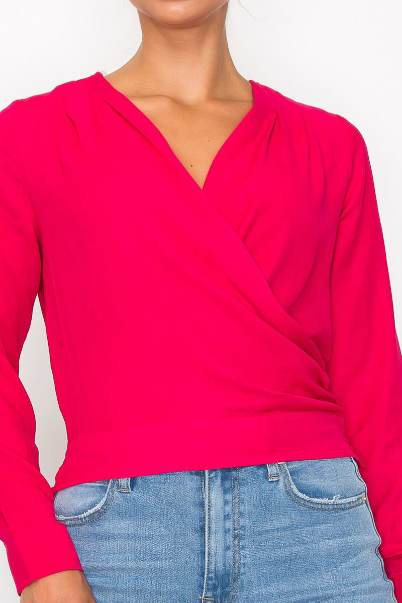 Front Wrap Surplice Neck Top